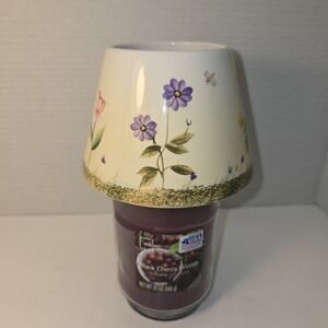 Home Interiors Candle Holder Shade Floral Butterfly‎ Purple Flowers